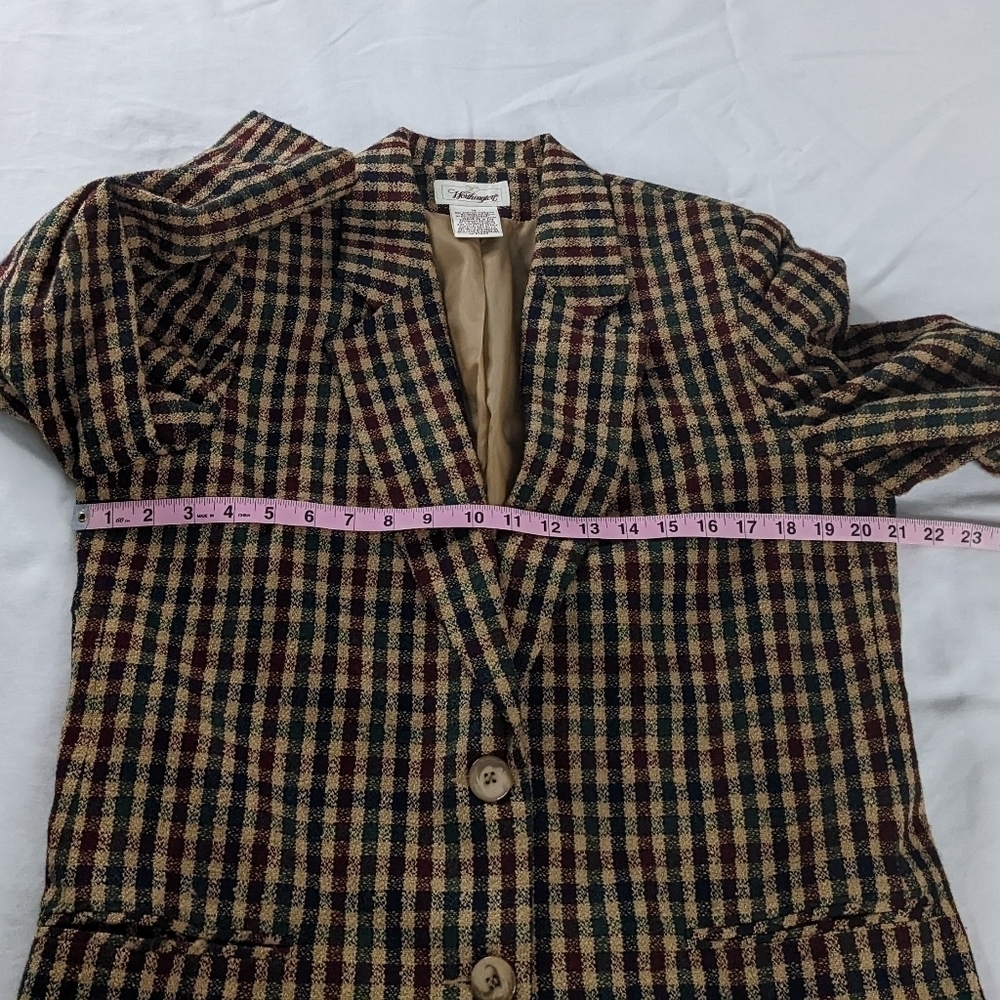 VTG Wool Plaid Tan Green Button Front Blazer Lined Academia Revival 90s - Picture 7 of 7